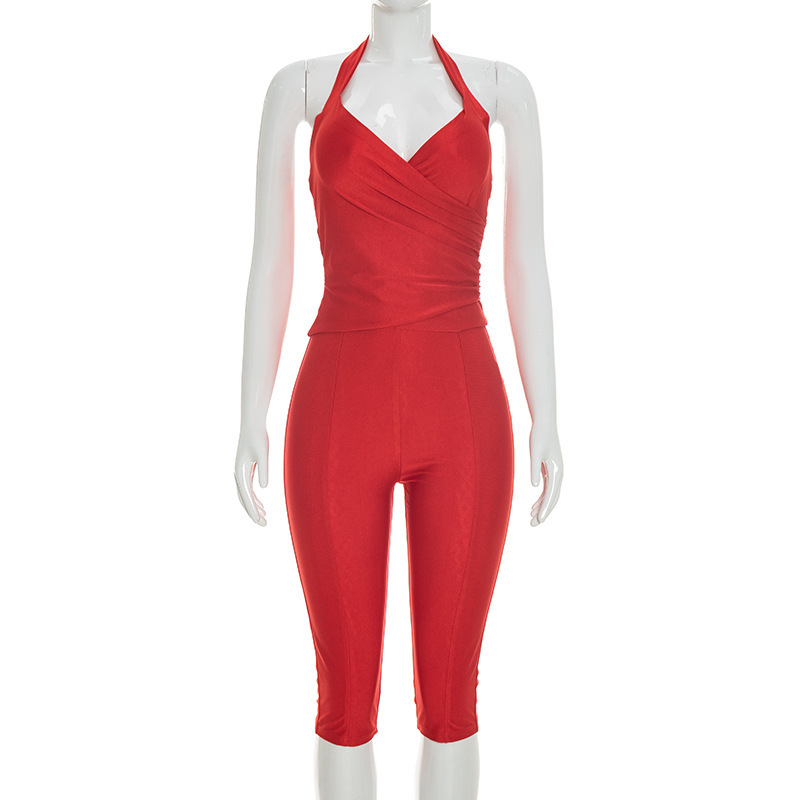 Slim 2 Piece Set Women Solid W - Suspender Tank Top ulasan dan harga