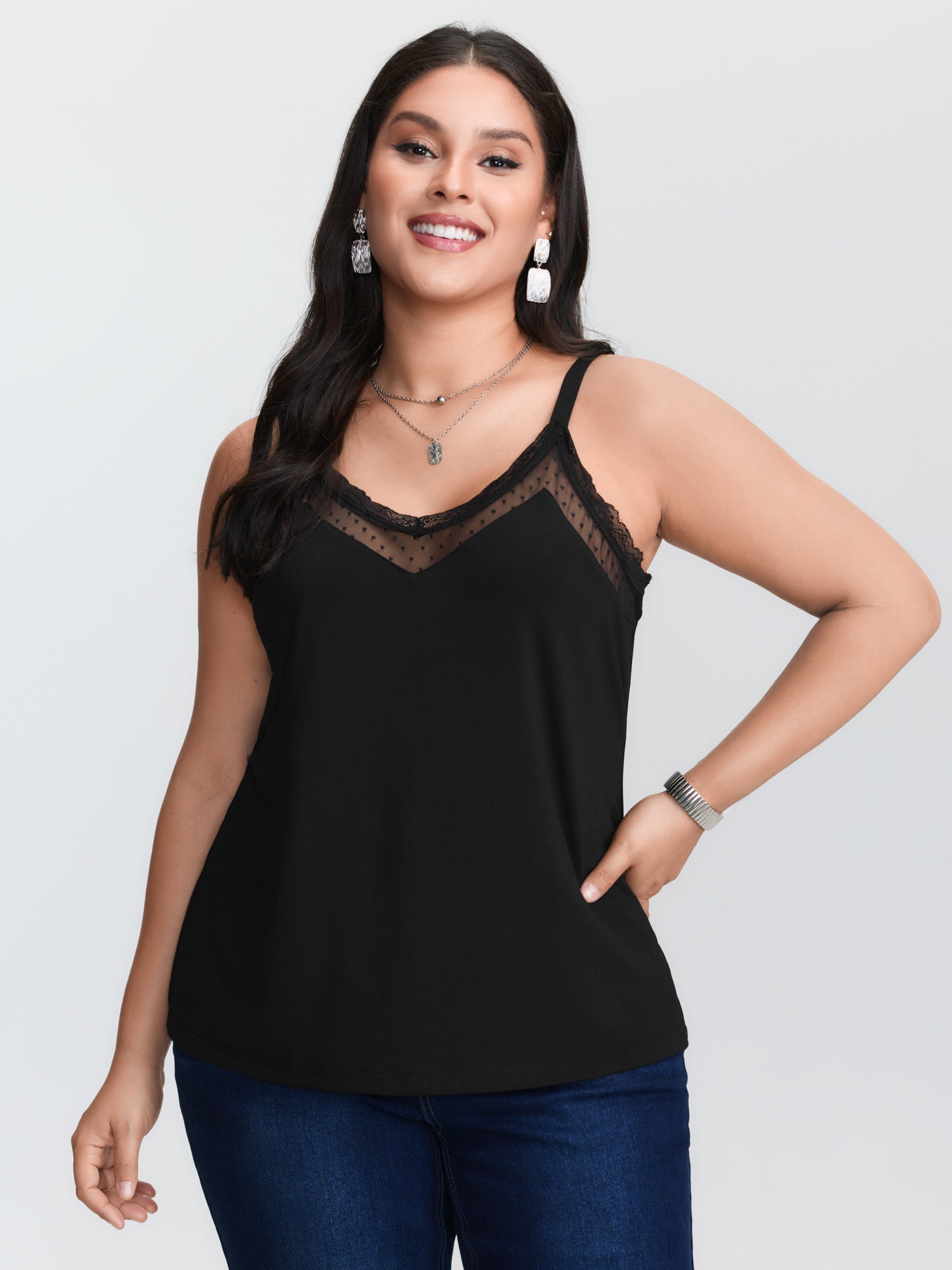 Plus‑size Black Knitted Camiso - Suspender Tank Top ulasan dan harga