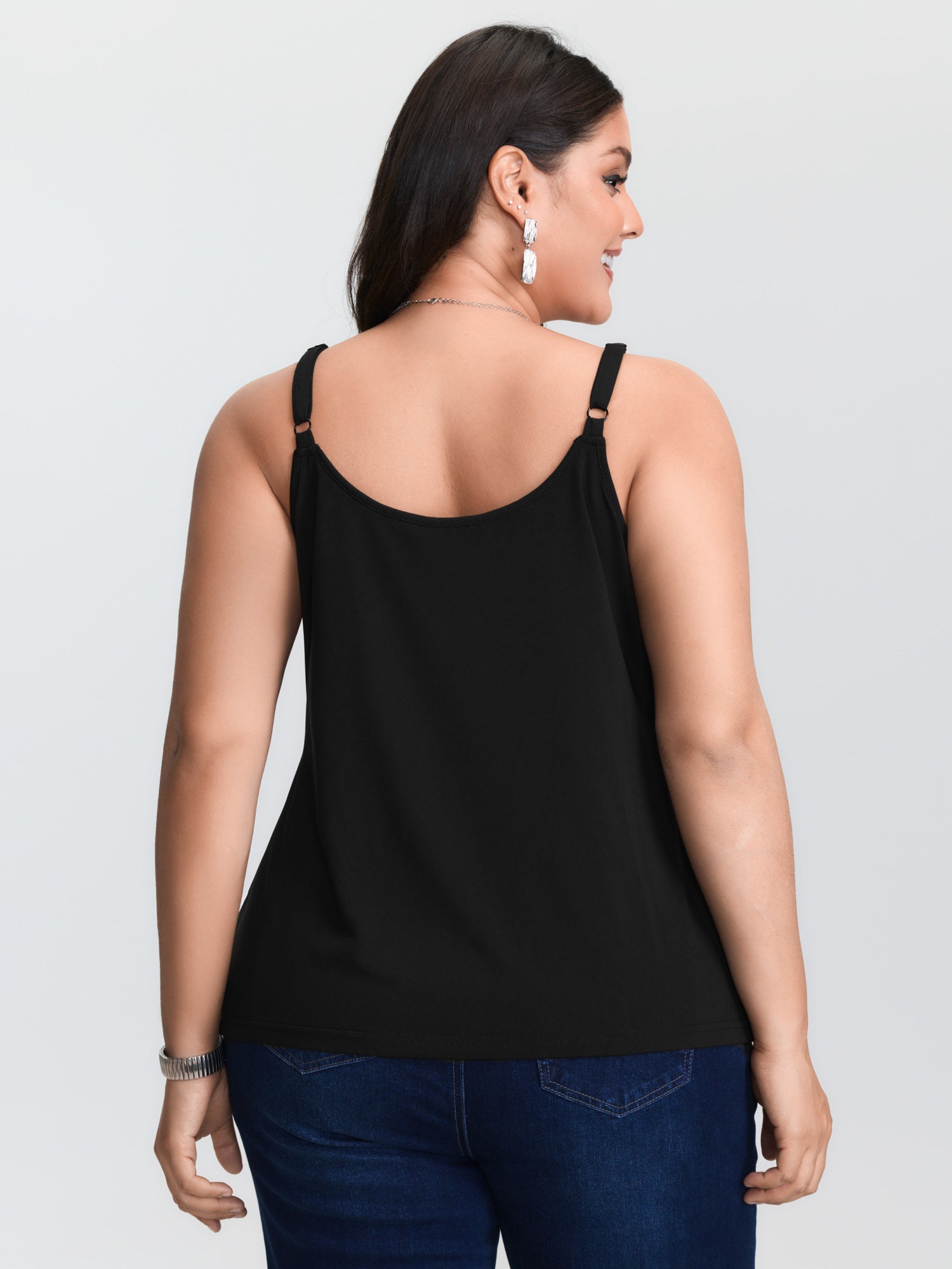 Plus‑size Black Knitted Camiso - Suspender Tank Top ulasan dan harga